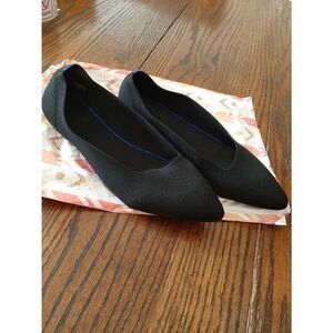 Size 10 Womens Black Pointed Toe Slip On Fabric Upper Ballet Flat Casual Shoes